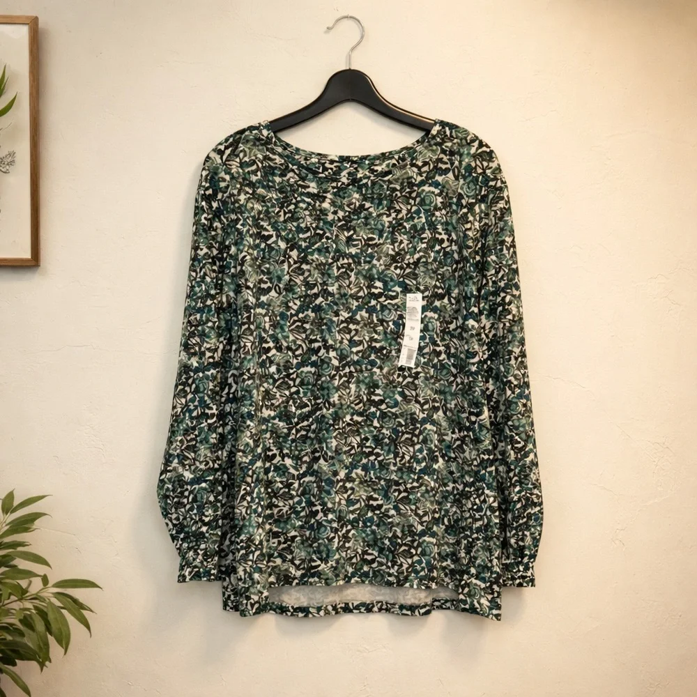 Croft & Barrow 3X The classic Long Sleeve Cotton Crewneck Floral Print Tee